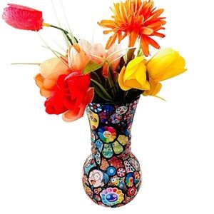 Multicolored Floral Vase with Artificial Blooms